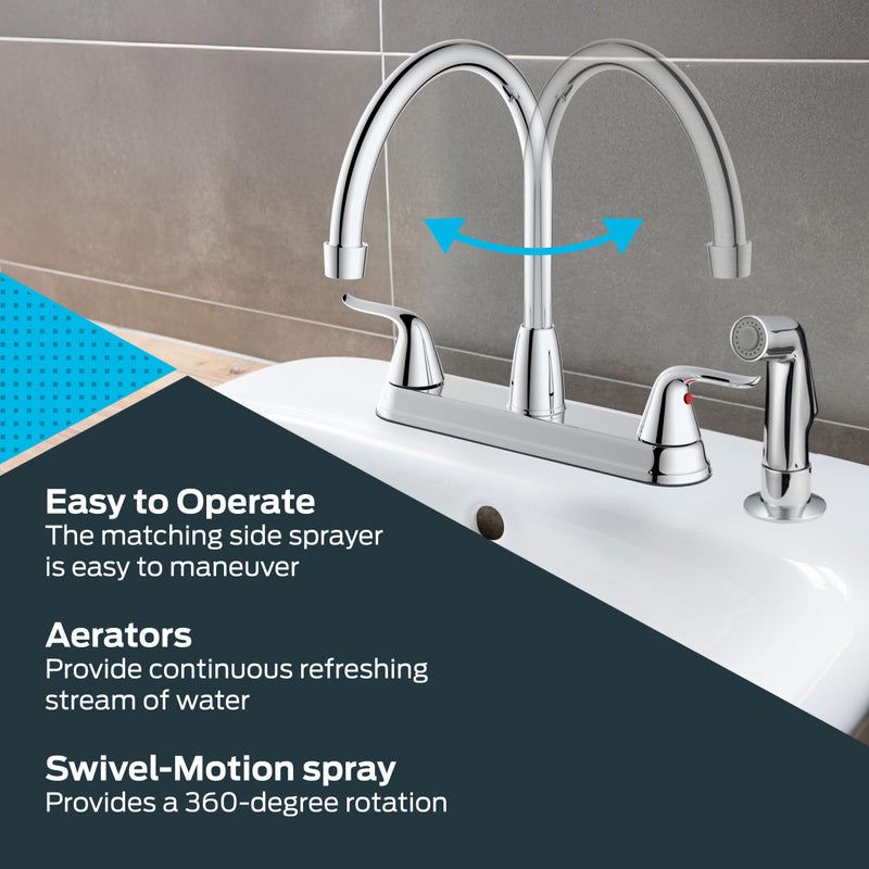 EZ-FLO Two-Handle High-Rise Kitchen Faucet with Sidespray, Stainless Steel, EZ-10201 - Image 4